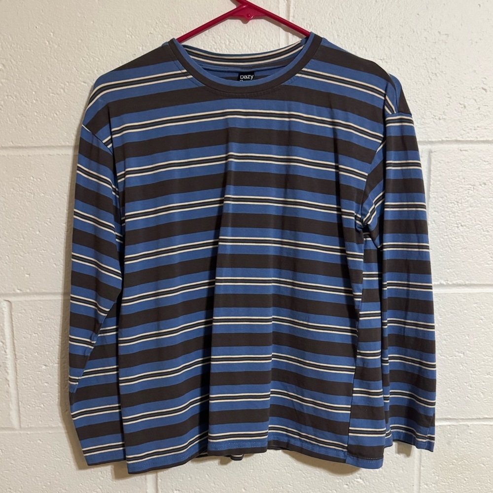 Casual Blue and Black Striped Long Sleeve Shirt